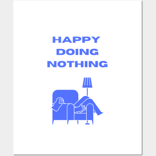 Happy doing nothing graphic relaxing resting woman on the couch cute wholesome blue design Posters and Art